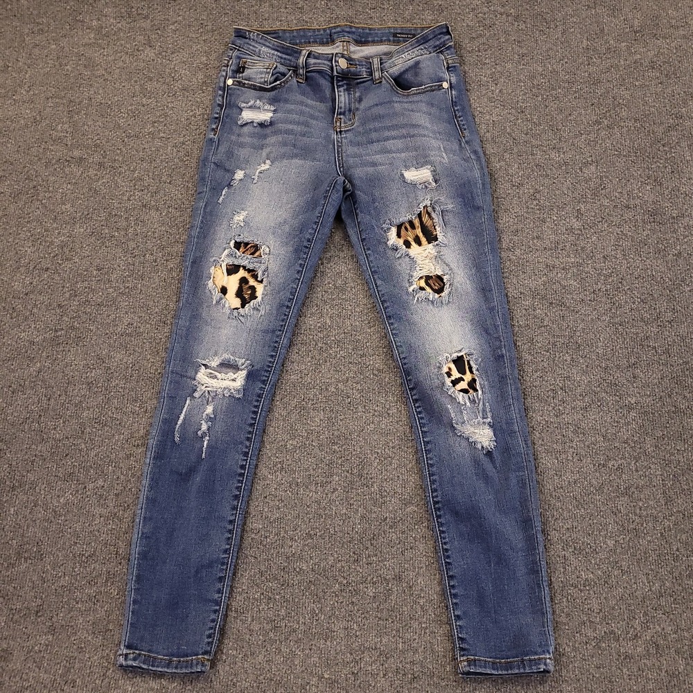 Judy Blue Patchwork Skinny Jeans Womens Sz 5 (28x27) Mid Rise Stretch Distressed